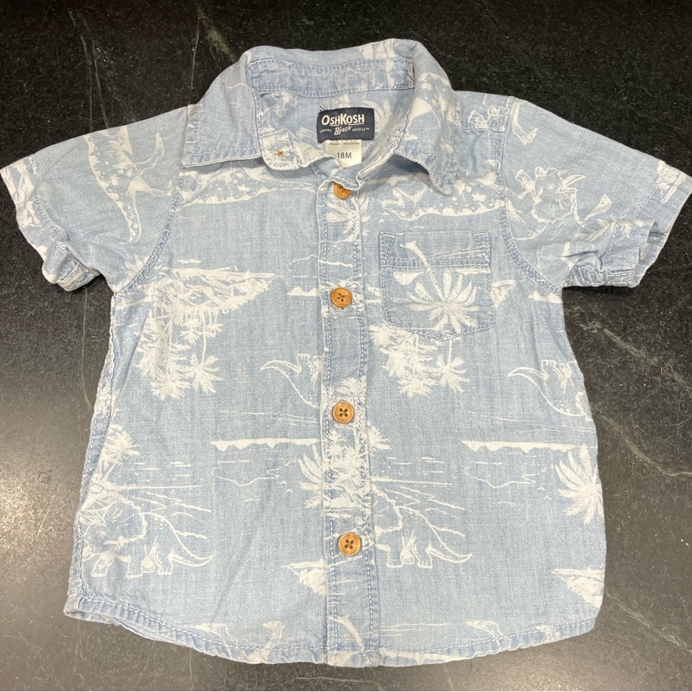 OshKosh B’Gosh Button Down Blue Denim Shirt Size 18 Months Baby Boy